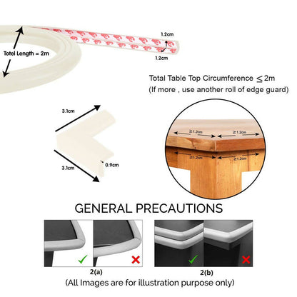 Safe-O-Kid Unique High Density L-Shaped 2 Mtr Long Mini 4 Edge Guard With 16 Corner Cushions - Cream