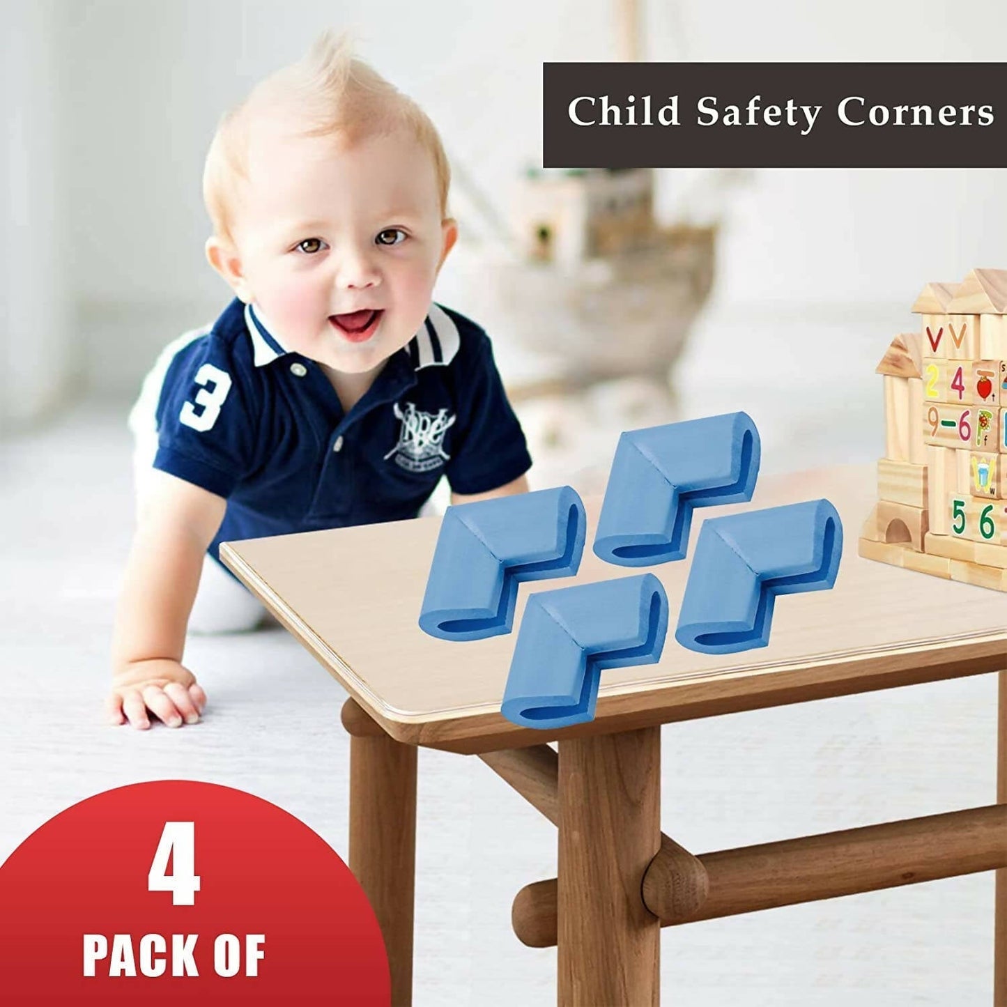 Safe-O-Kid L Shaped Large Nbr Corner Cushions, Blue For Kids Protection