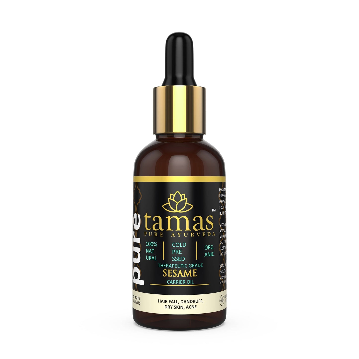 Tamas Pure Ayurveda 100% Organic Sesame Cold Pressed Carrier Oil- USDA Certified Organic- 30ML