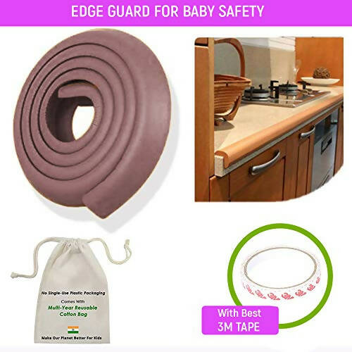 Safe-O-Kid Unique High Density 2 Mtr Long U - Shaped 2 Edge Guards With 8 Corner Cushions - Brown -  USA, Australia, Canada 