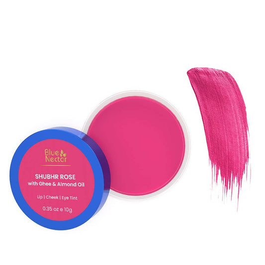 Blue Nectar Shubhr Rose Lip, Cheek & Eye Tint with Ghee & Almond Oil - BUDNE