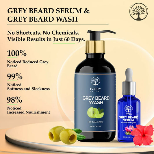 Ivory Natural Grey Beard Combo (Serum + Beard Wash) For Early Graying Beard