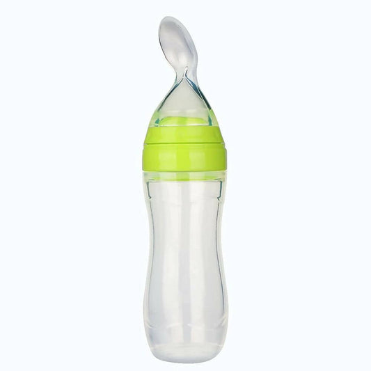 Safe-O-Kid Easy Squeezy Silicone Food Feeder Spoon (Soft Tip) Bottle- Green- 90mL -  USA, Australia, Canada 