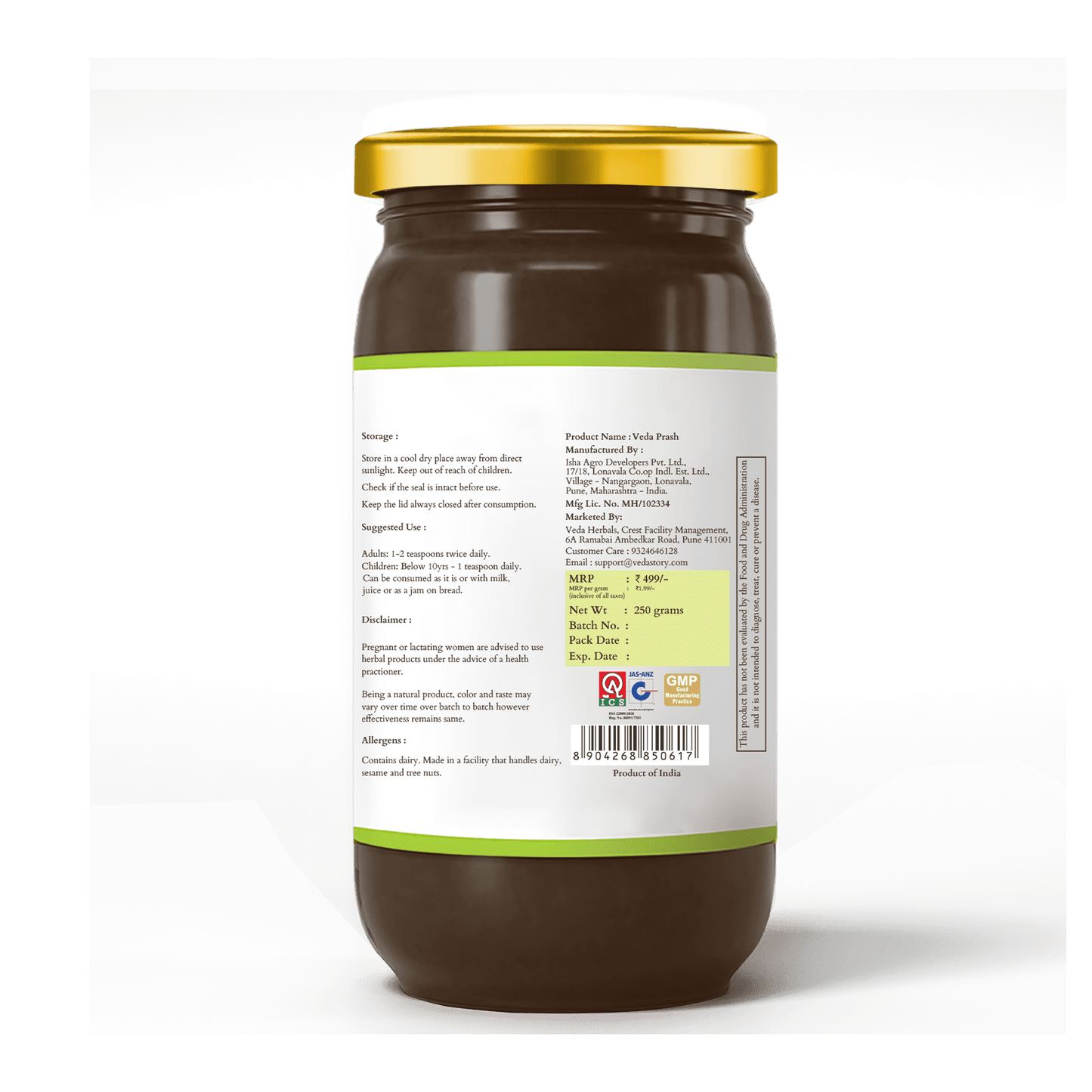 Veda Premium Chyawanprash (Sugar Free) - All Season Jaggery Chyawanprash with Almonds & Saffron, Pure & Fresh