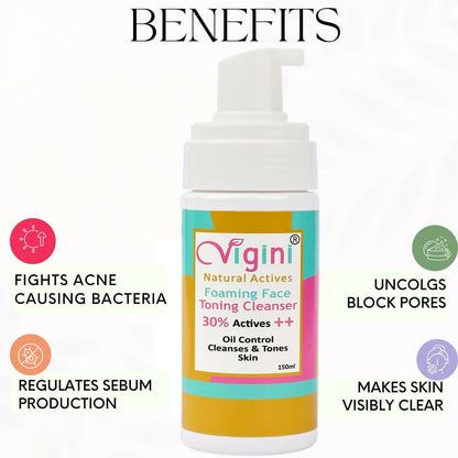 Vigini Natural Actives Foaming Face Toning Cleanser Face Wash for Men & Women