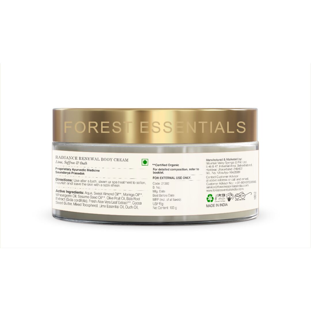 Forest Essentials Radiance Renewal Body Cream Lime Saffron & Oudh