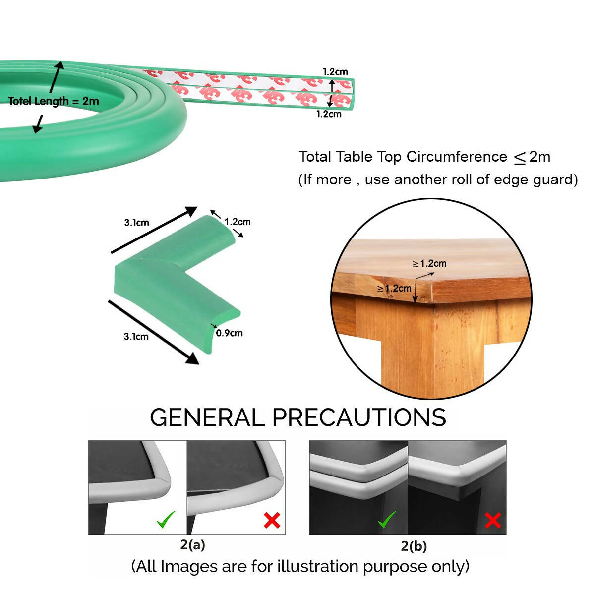 Safe-O-Kid Unique High Density L-Shaped 2 Mtr Long Mini 2 Edge Guards With 8 Corner Cushions - Green