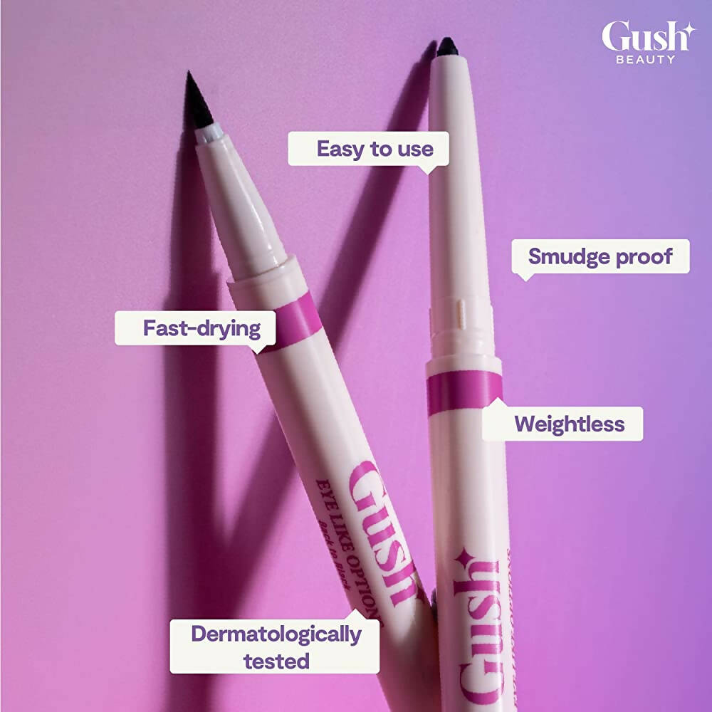 Gush Beauty Dual Ended Kajal & Felt-Tip Liner, Matte Finish Waterproof 2 in 1 - Black