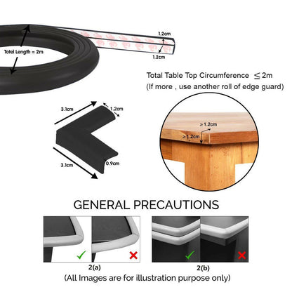 Safe-O-Kid Unique High Density 2 Mtr Long U Shaped Edge Guards With 8 Corner Cushions, Black