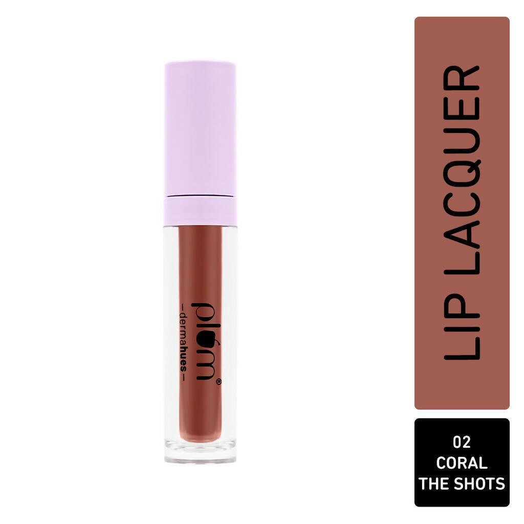 Plum Glassy Glaze Lip Lacquer 3-in-1 Lipstick + Lip Balm + Gloss02 Coral The Shots