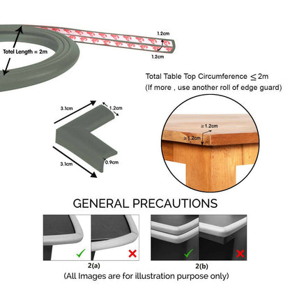 Safe-O-Kid Unique High Density L-Shaped 2 Mtr Long Mini 4 Edge Guard With 16 Corner Cushions - Grey