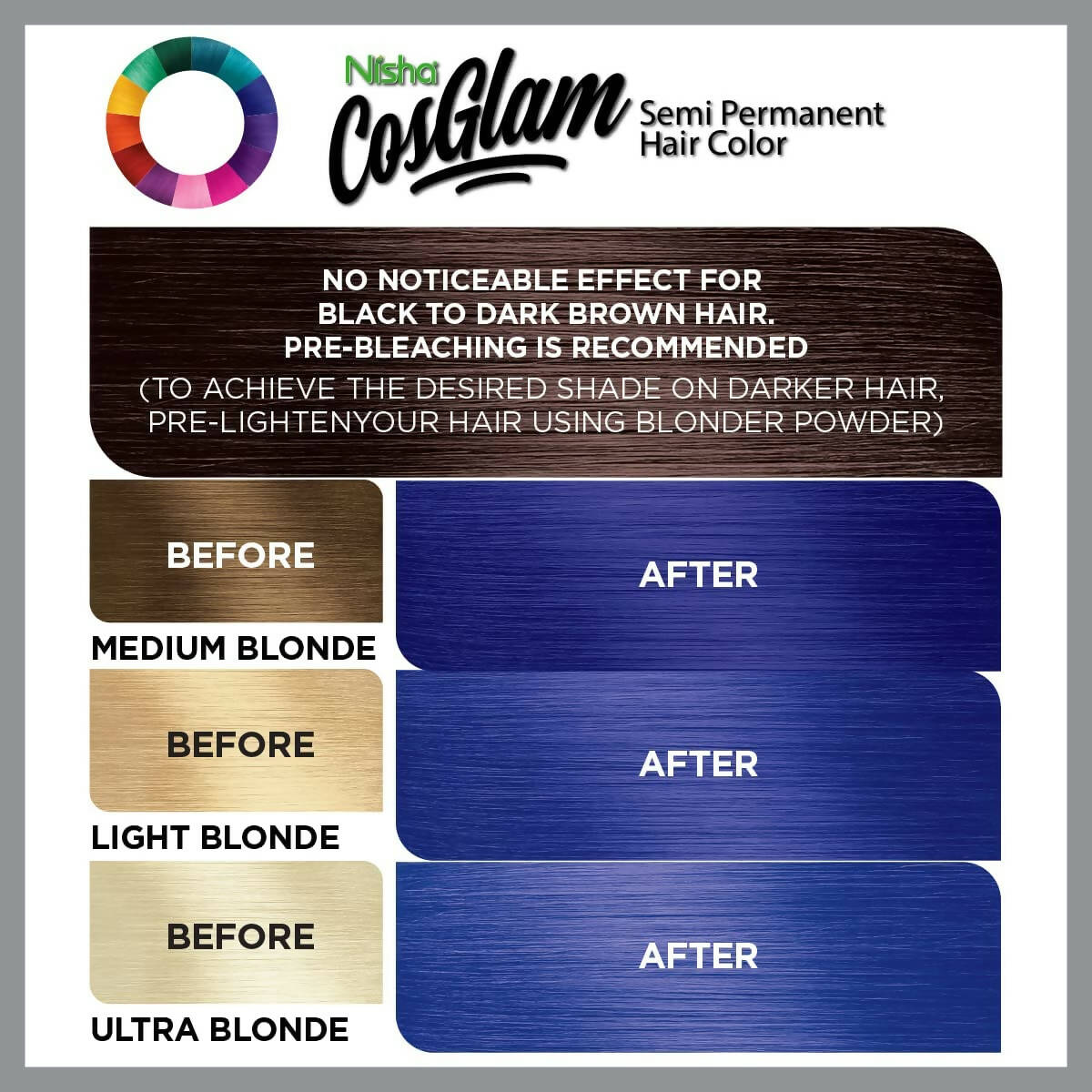 Nisha Cosglam Semi Permanent Hair Color 51 Wonder Blue