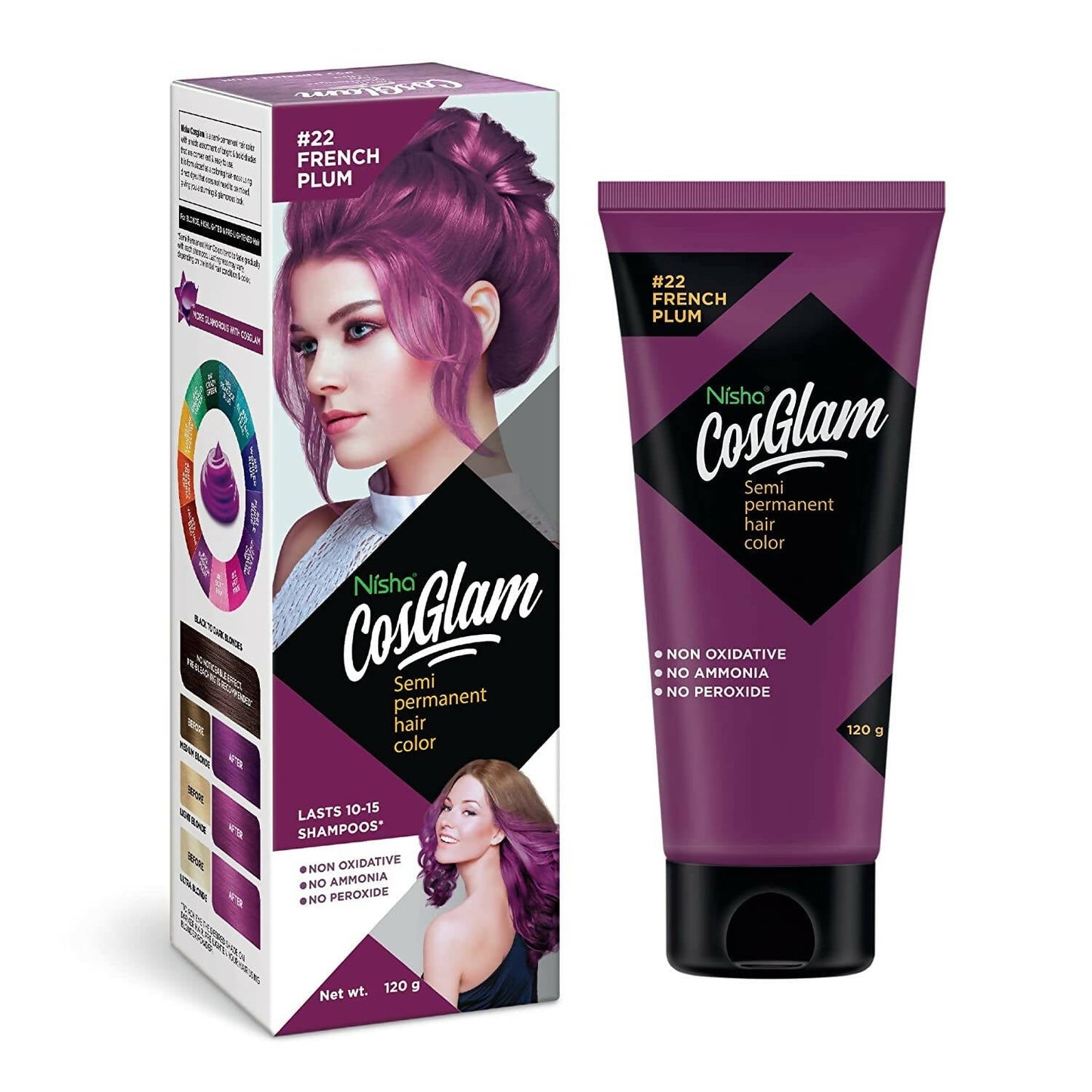 Nisha Cosglam Semi Permanent Hair Color 22 French Plum