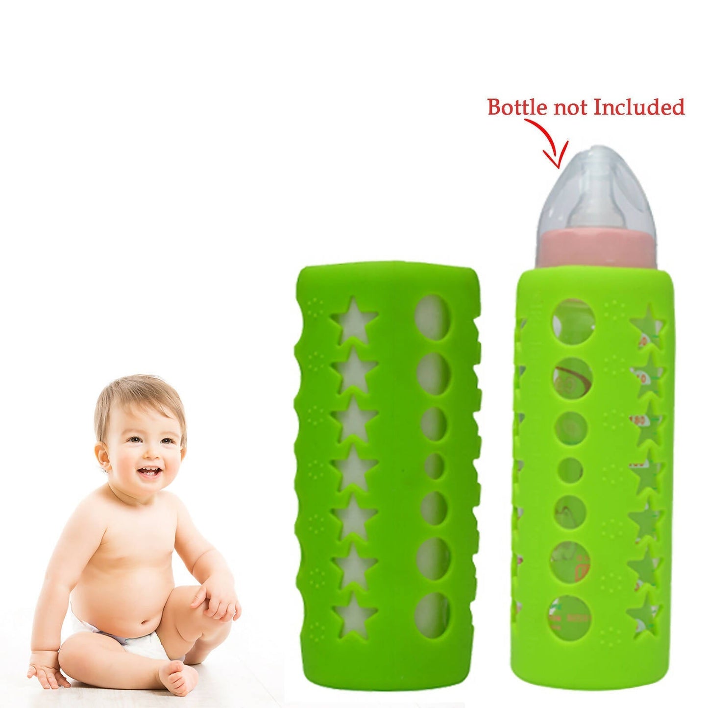 Safe-O-Kid Silicone Baby Feeding Bottle Cover Cum Sleeve for Insulated Protection 250mL- Green