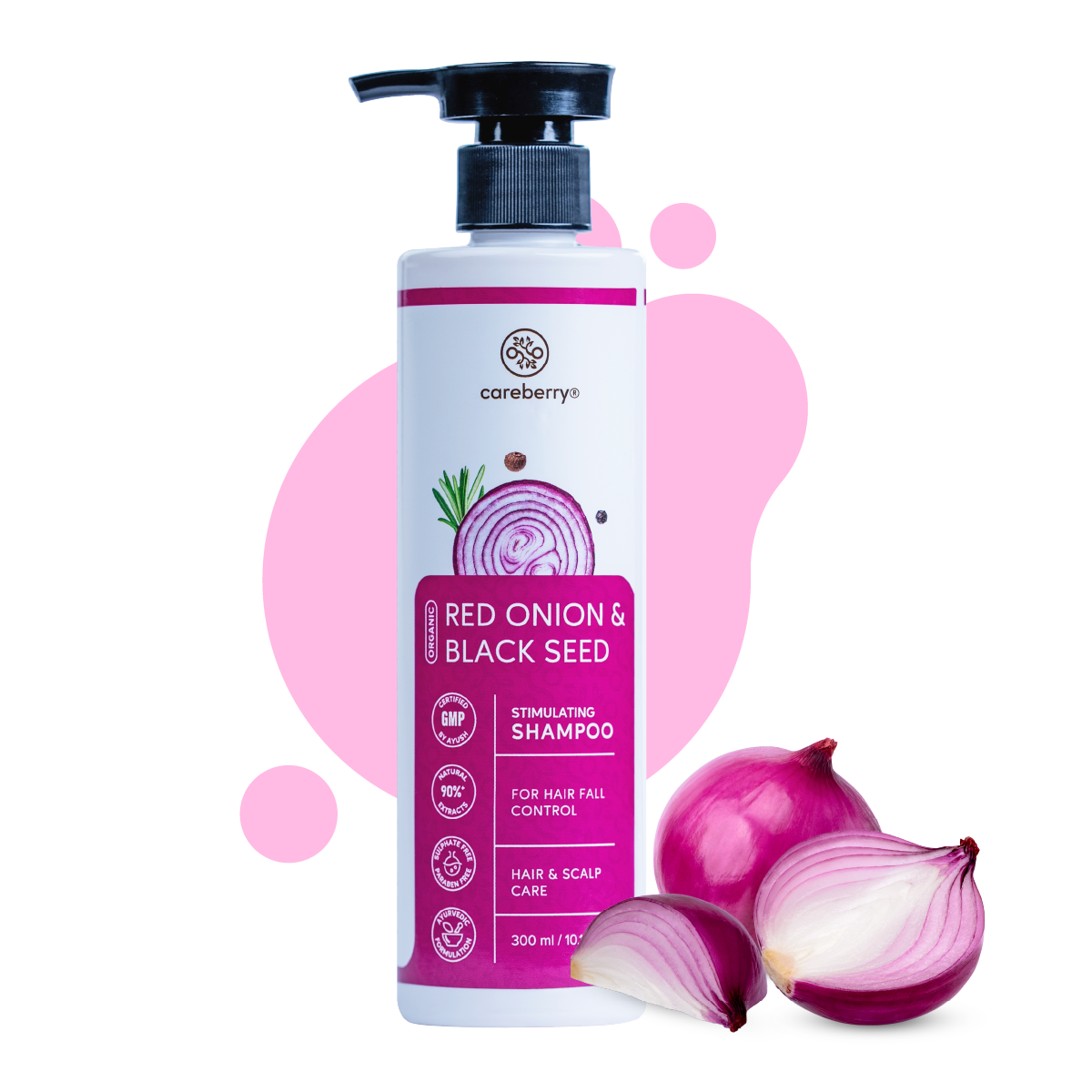 Careberry Organic Red Onion & Black Seed Stimulating Shampoo For Anti Hair Fall