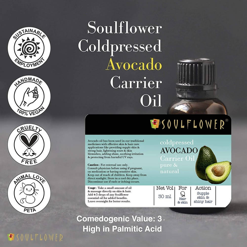 Soulflower Cold Pressed Avocado Carrier Oil Pure & Natural