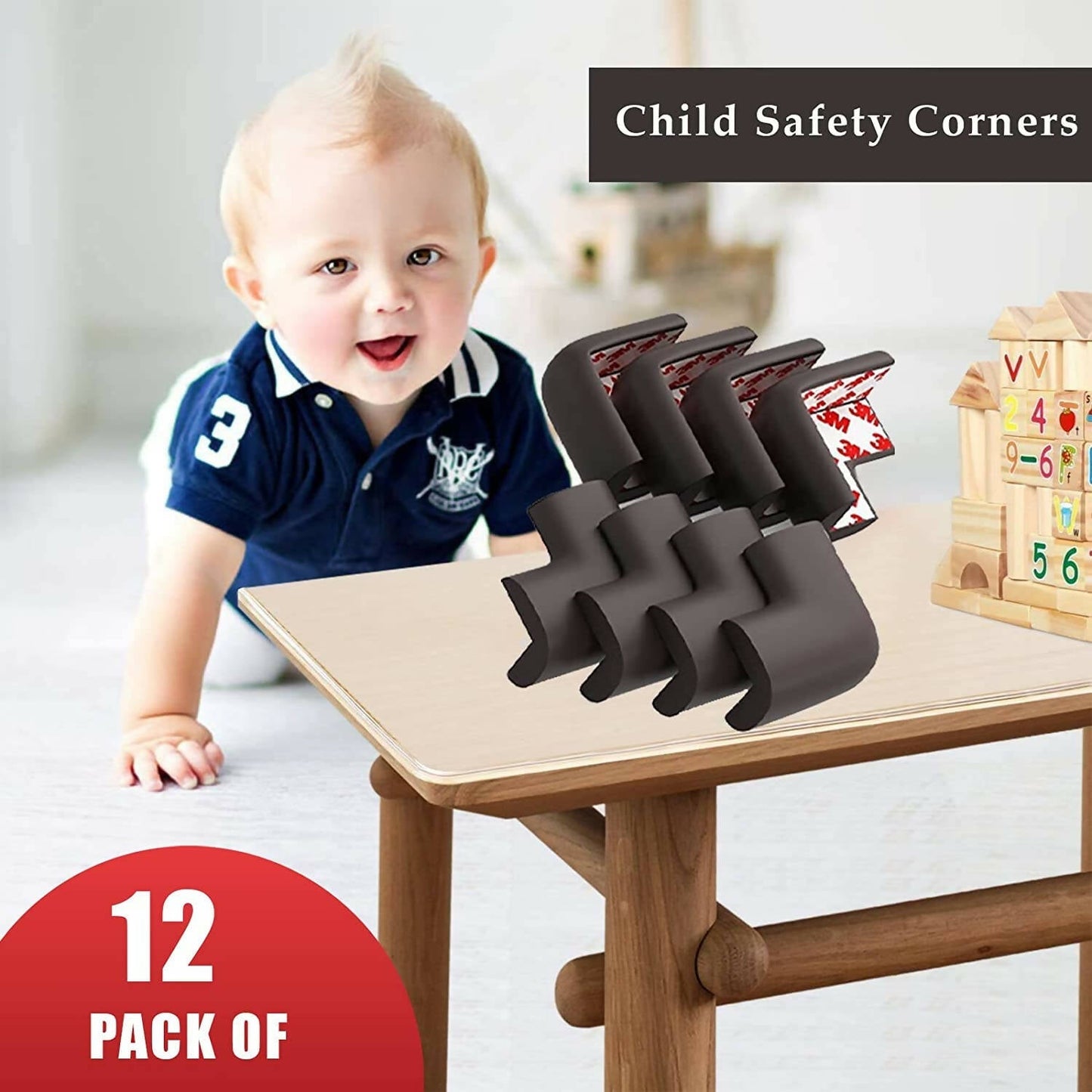 Safe-O-Kid Set of 12 Corner U Shaped Corner Guards for Kids safety- Brown-Large