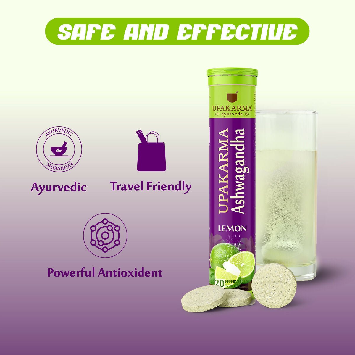 Upakarma Ayurveda Ashwagandha Effervescent Tablets - Lemon Flavour