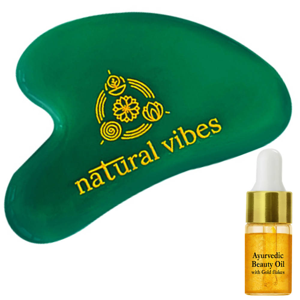 Natural Vibes Jade Gua Sha with Free Gold Beauty Elixir Oil