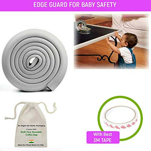 Safe-O-Kid Unique High Density 2 Mtr Long U - Shaped 4 Edge Guards With 16 Corner Cushions - Grey -  USA, Australia, Canada 