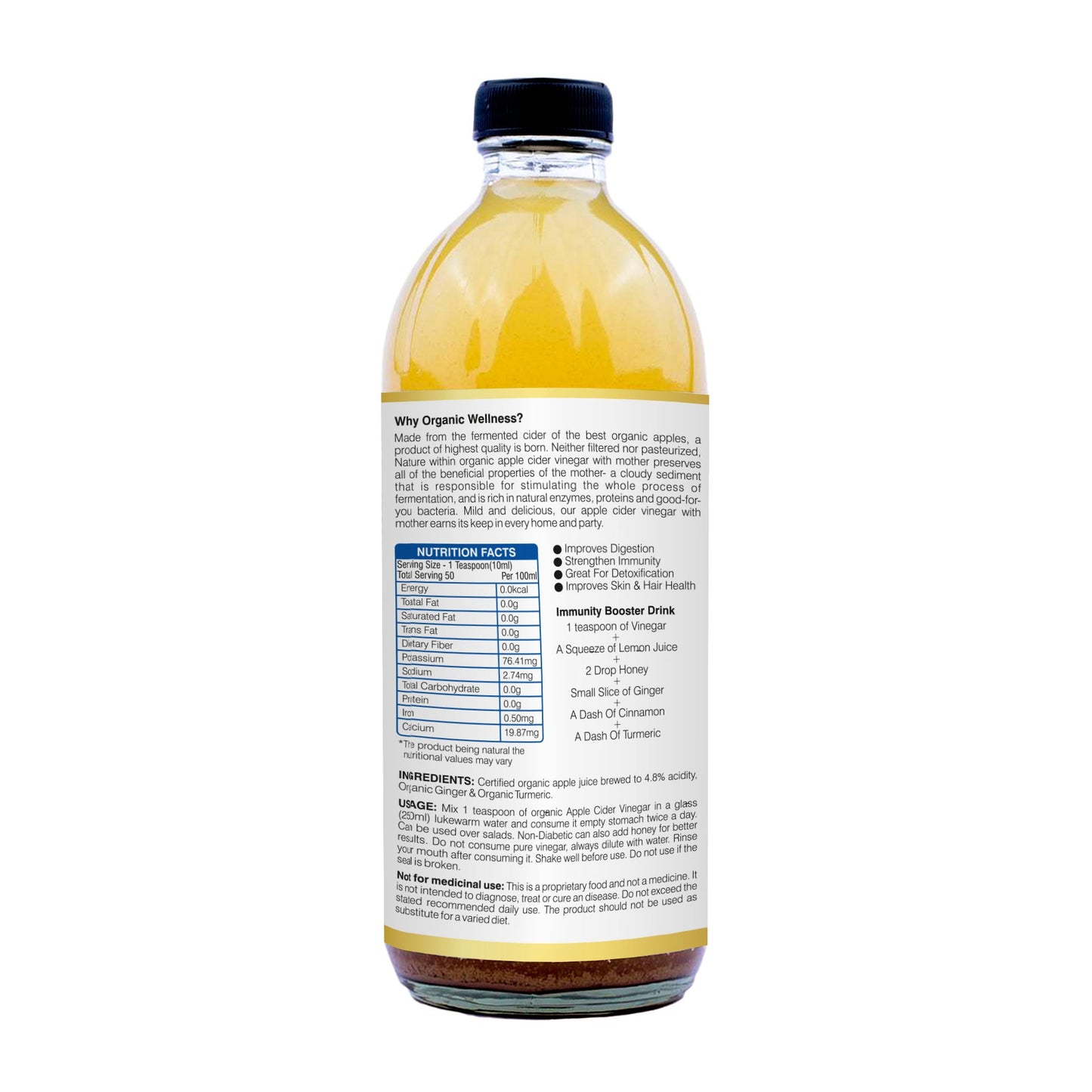 Organic Wellness Apple Cider Vinegar with Mother, Ginger & Turmeric