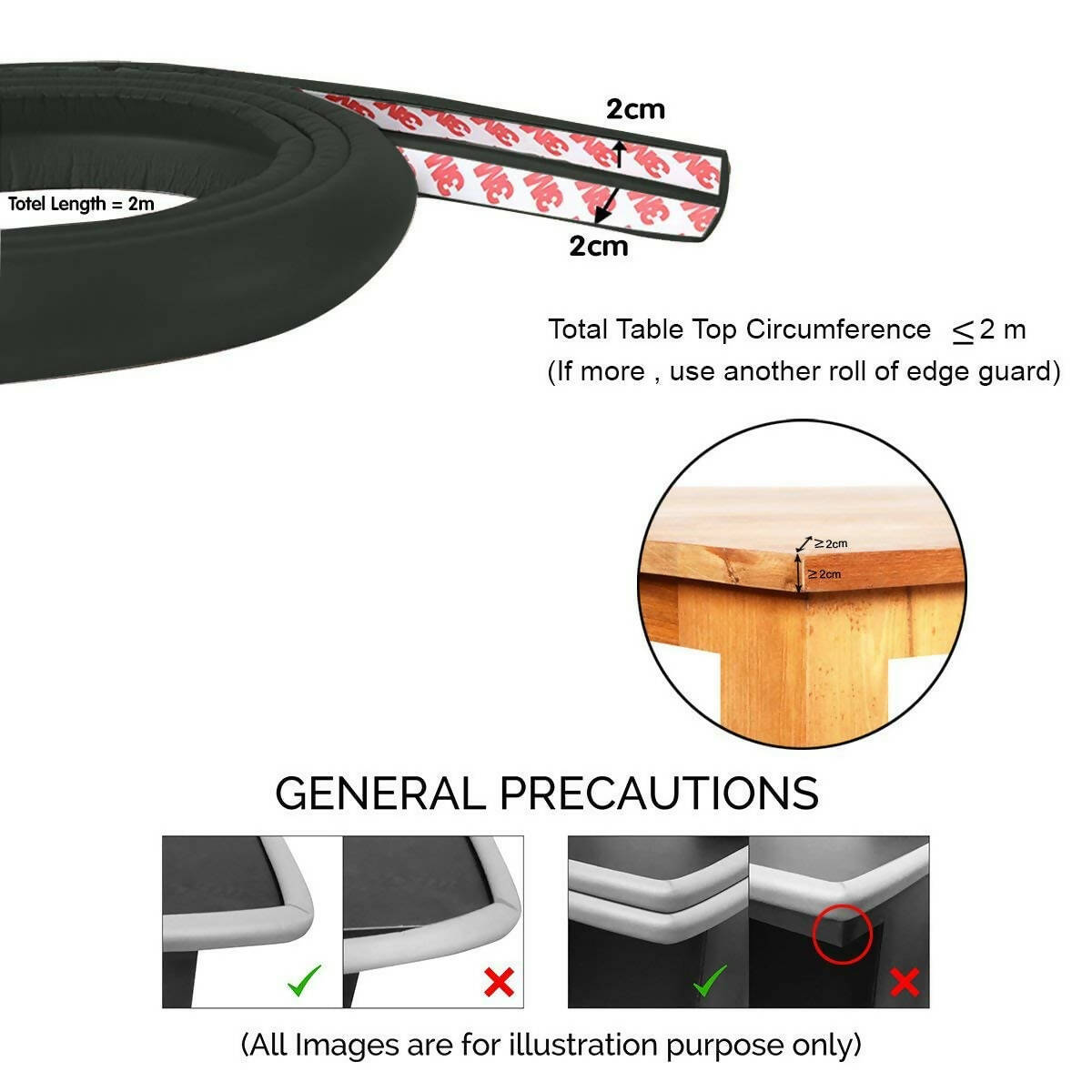 Safe-O-Kid Unique High Density L-Shaped 2 Mtr Long 1 Edge Guard Strip- Black