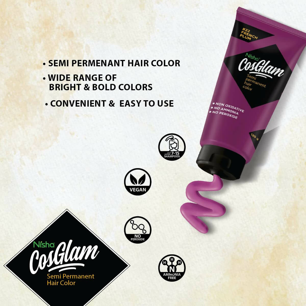 Nisha Cosglam Semi Permanent Hair Color 22 French Plum