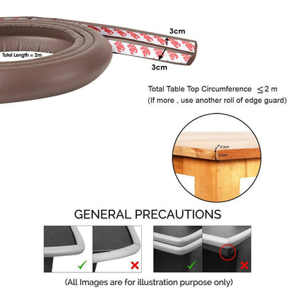 Safe-O-Kid Unique High Density L-Shaped 2 Mtr Long 1 Medium Edge Guard With 4 Corner Cushions ,D.Brown