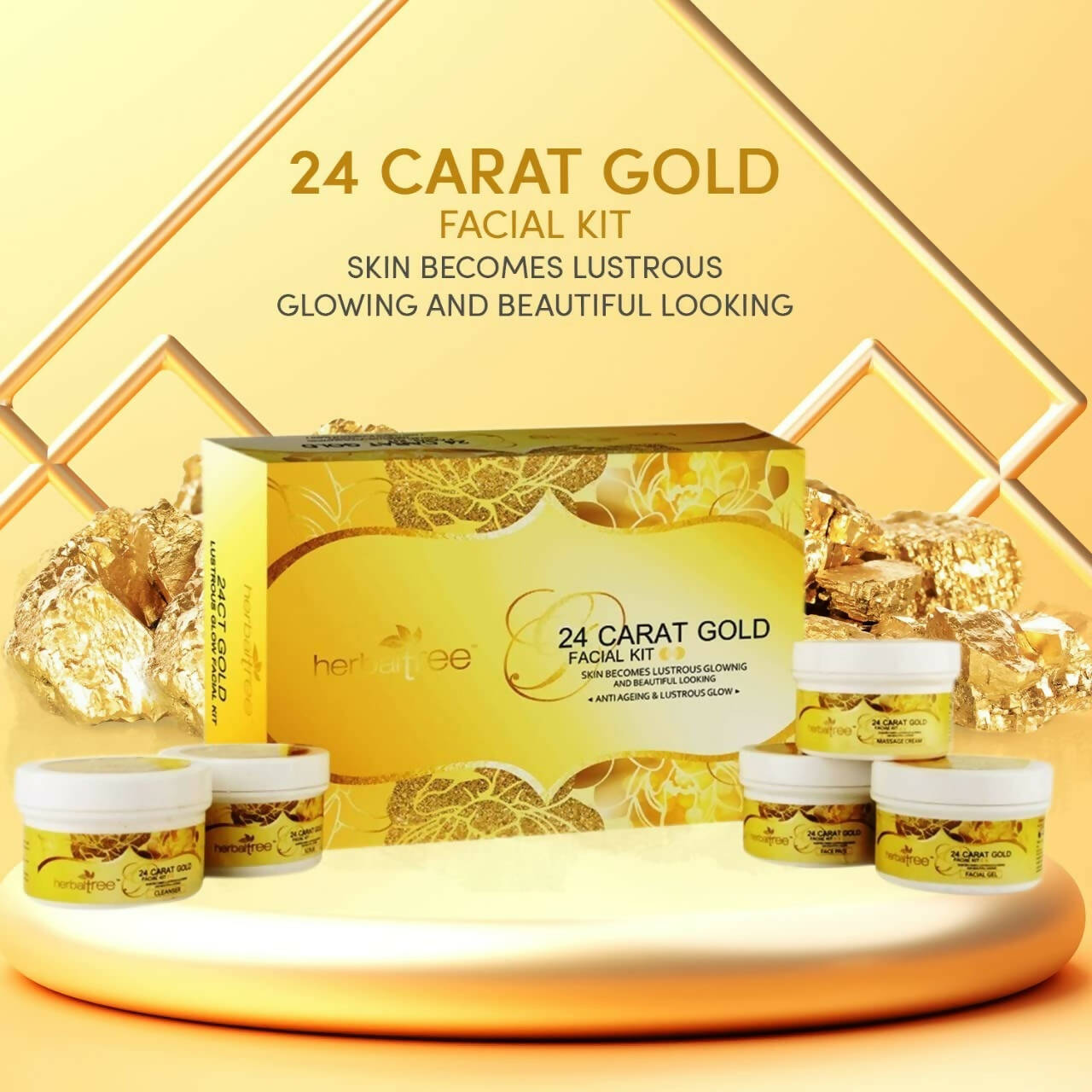 Herbal Tree 24 Carat Gold Facial kit For Anti-Ageing, Gold Radiance & Instant Glow