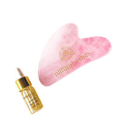 Natural Vibes Rose Quartz Gua Sha with Free Gold Beauty Elixir Oil