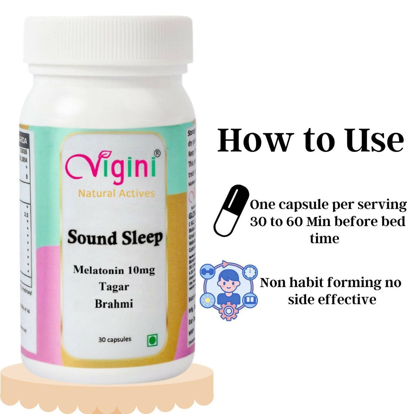 Vigini Natural Active Sound Sleep Capsules with Melatonin Tagar Brahmi