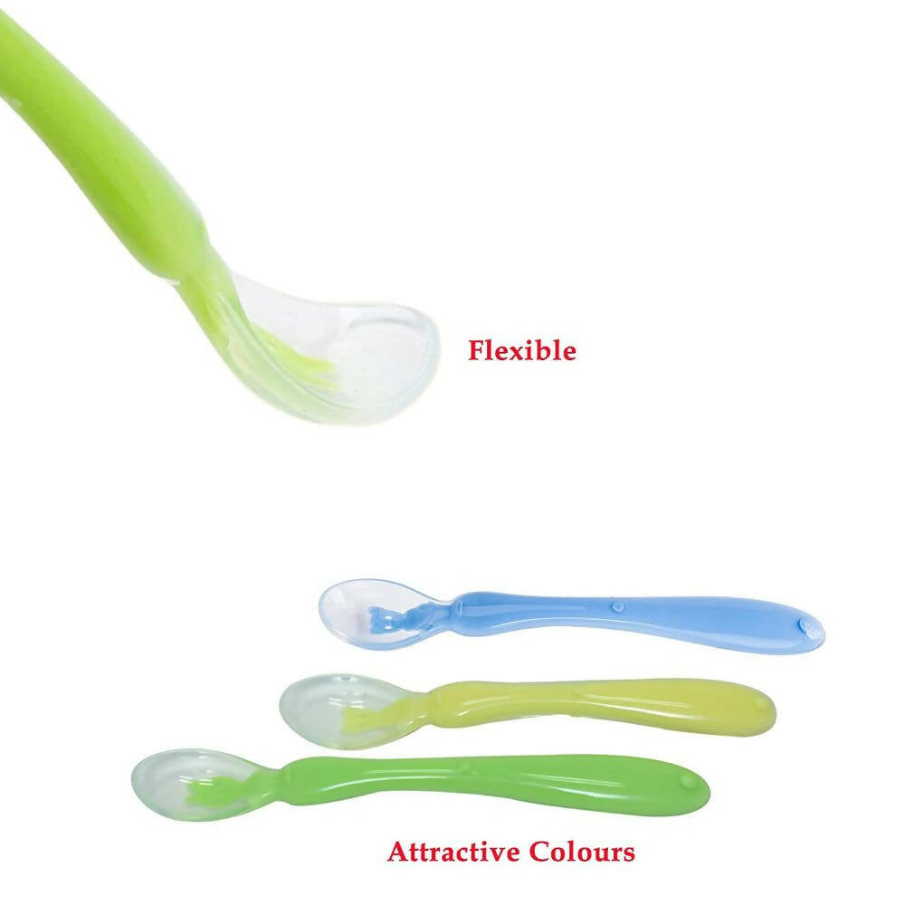 Safe-O-Kid Soft Silicone Tip Spoons Set Box (2 Spoons), Yellow & Green