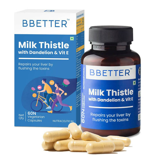 BBETTER Milk Thistle Liver Detox Capsules with Dandelion & Vitamin E -  USA 