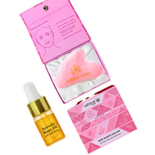 Natural Vibes Rose Quartz Gua Sha with Free Gold Beauty Elixir Oil