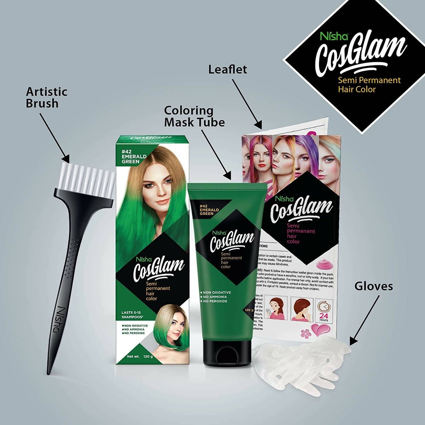 Nisha Cosglam Semi Permanent Hair Color 42 Emerald Green