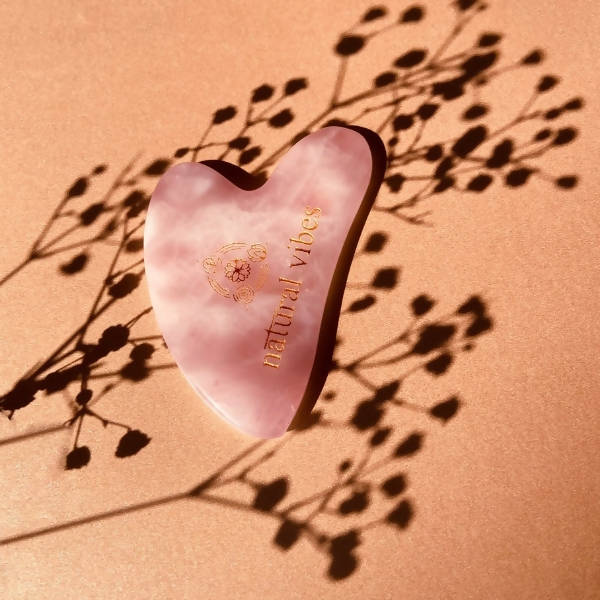 Natural Vibes Rose Quartz Gua Sha with Free Gold Beauty Elixir Oil