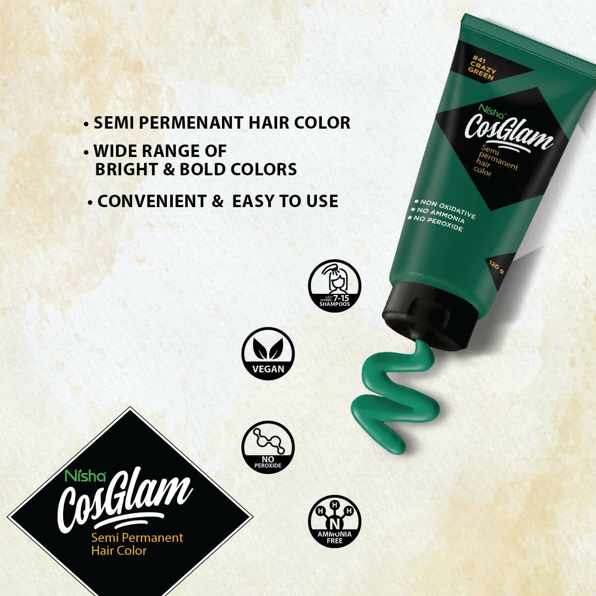 Nisha Cosglam Semi Permanent Hair Color 41 Crazy Green