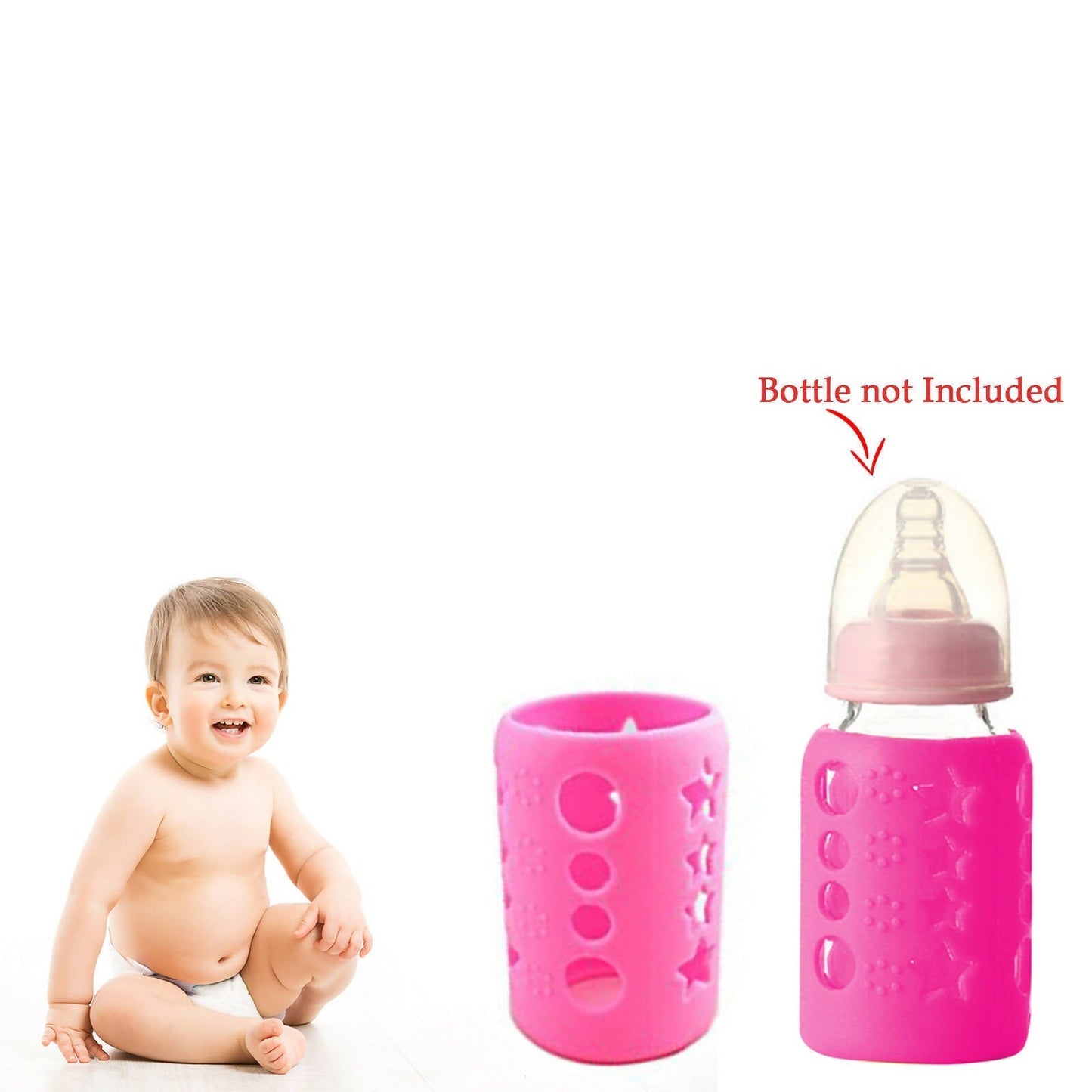 Safe-O-Kid Silicone Baby Feeding Bottle Cover Cum Sleeve for Insulated Protection 120mL- Pink