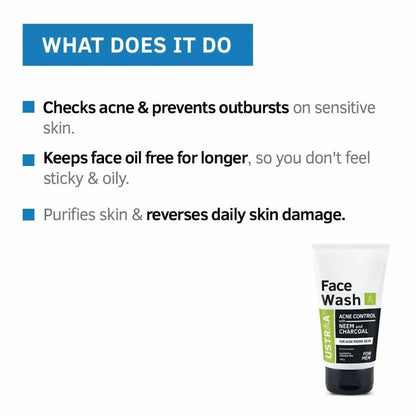 Ustraa Acne Control With Neem Charcoal Face Wash For Men