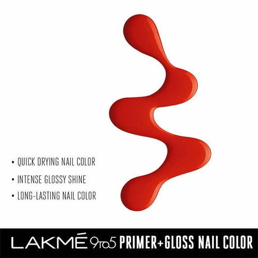 Lakme 9 To 5 Primer + Gloss Nail Colour - Cherry Red