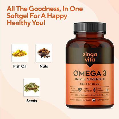 Zingavita Triple Strength Omega 3 Fish Oil 1000 mg Softgel Capsules