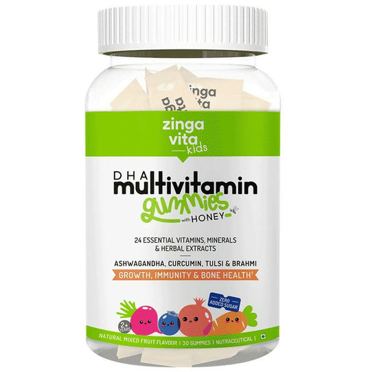 Zingavita DHA Multivitamin Gummies with Honey for Kids (2+ yrs) - Mixed Fruit - BUDEN