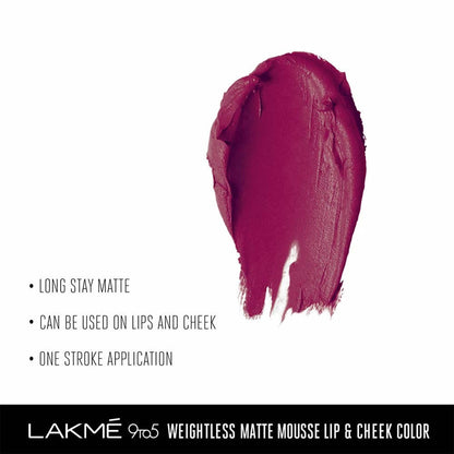 Lakme 9 to 5 Weightless Mousse Lip & Cheek Color - Magenta Kiss