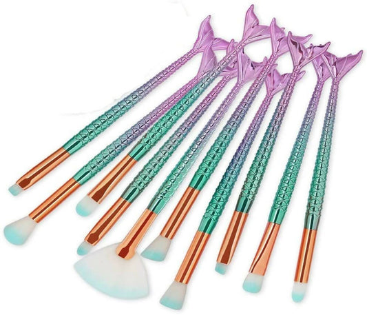 Favon Pack of 10 Professional Mermaid Shaped Makeup Brushes - BUDNE